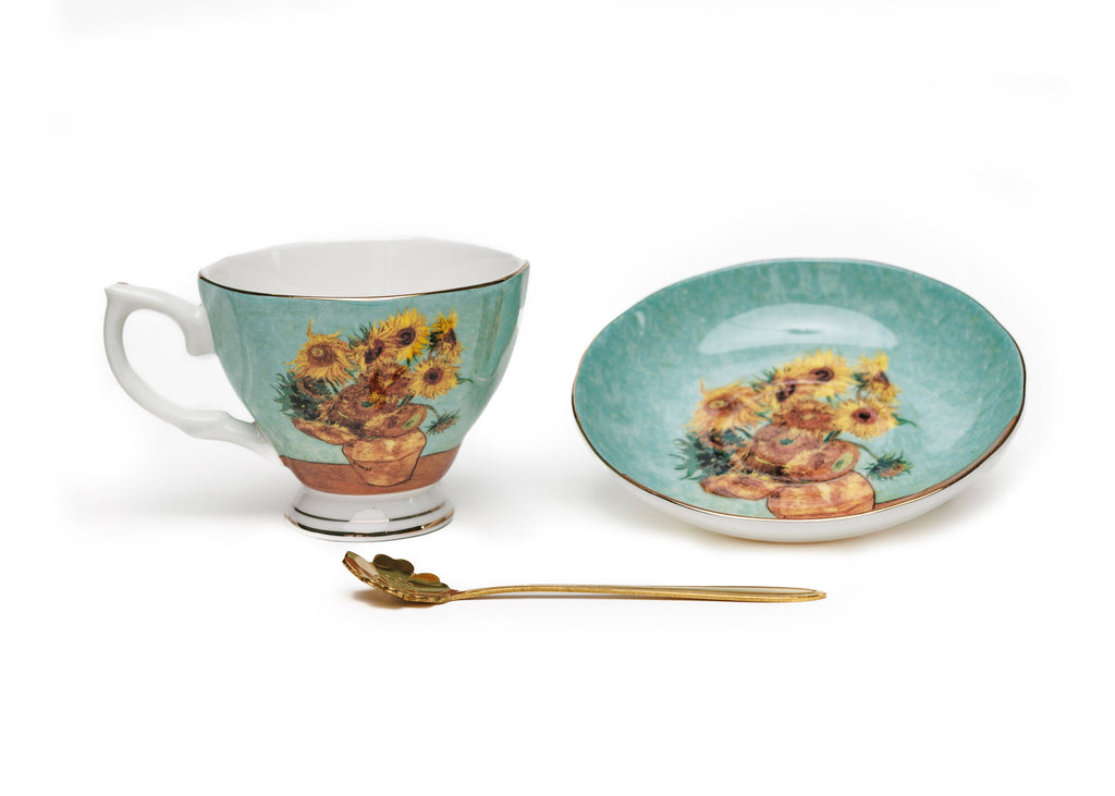Van Gogh Sunflowers teacup, saucer and spoon