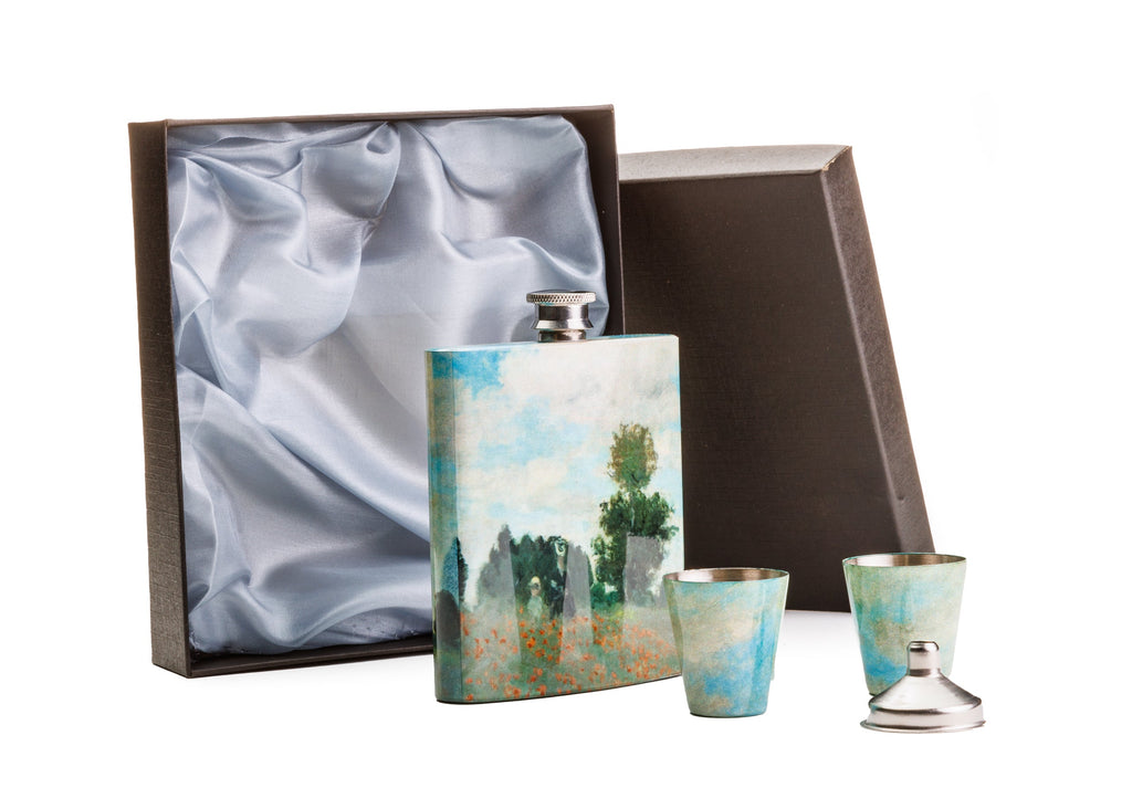 Claude Monet flask with matching glasses